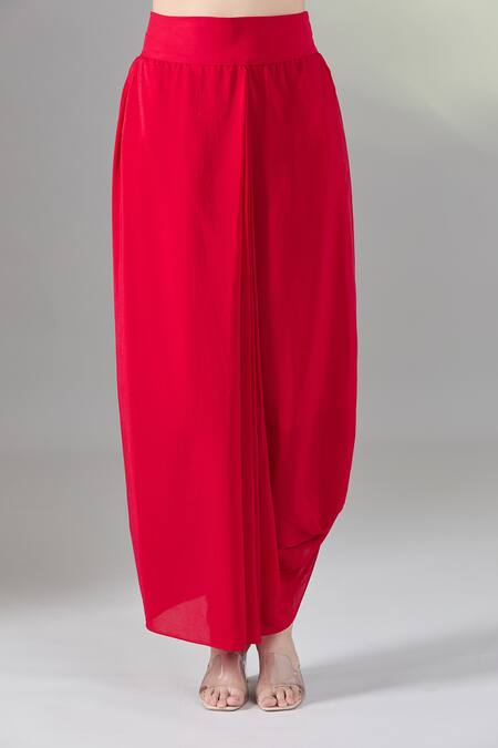 Shop_Prisho_Red Organza Embroidery Sweetheart Neck Dori Cape And Draped Skirt Set 