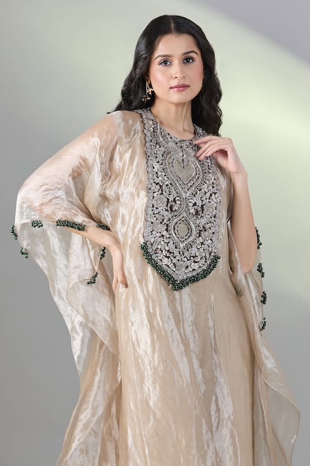 Buy Prisho Beige Tissue Beads Round Neck Floral Embroidered Kaftan Pant Set Online at Aza Fashions Buy_Prisho_Beige Tissue Beads Round Neck Floral Embroidered Kaftan Pant Set _Online_at_Aza_Fashions