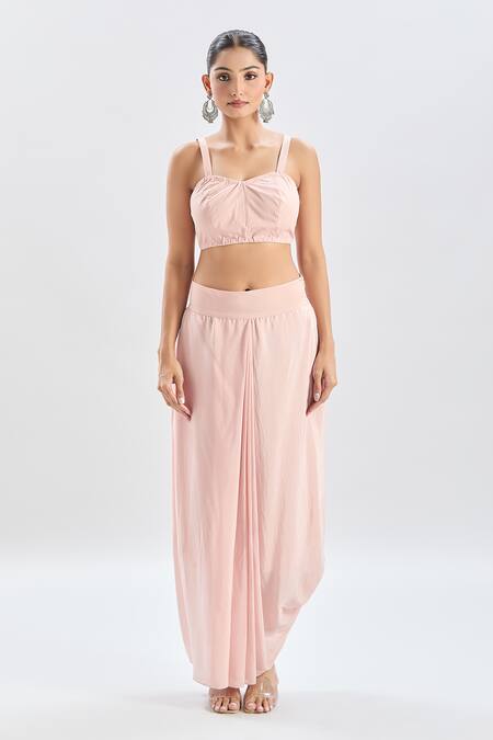 Shop Prisho Pink Cotton Beads Sweetheart Neck Floral Embroidered Cape Set Shop_Prisho_Pink Cotton Beads Sweetheart Neck Floral Embroidered Cape Set