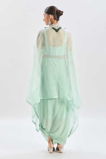 Prisho Floral Embroidered Cape Set 