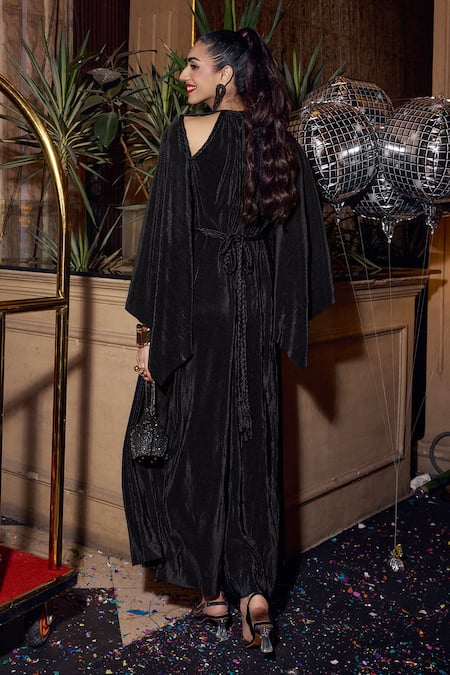 House Of Fett Black Pleated Braided Lace Jumpsuit 