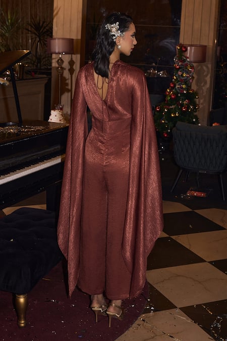 House Of Fett Shimmery Winged Sleeve Jumpsuit 