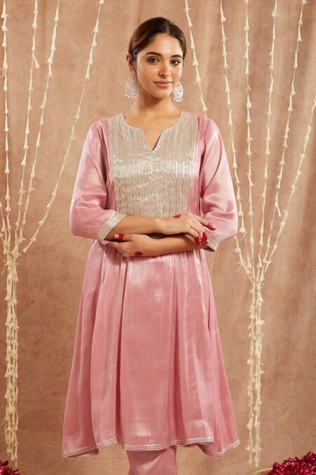 Buy Nero India Pink Tissue Gota Patti Lace Embellished Kurta Set Online at Aza Fashions Buy_Nero India_Pink Tissue Gota Patti Lace Embellished Kurta Set _Online_at_Aza_Fashions