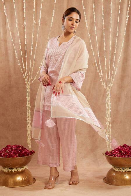 Nero India Pink Crepe Beads Open Neck Embroidered Kurta Set Online at Aza Fashions Nero India_Pink Crepe Beads Open Neck Embroidered Kurta Set _Online_at_Aza_Fashions