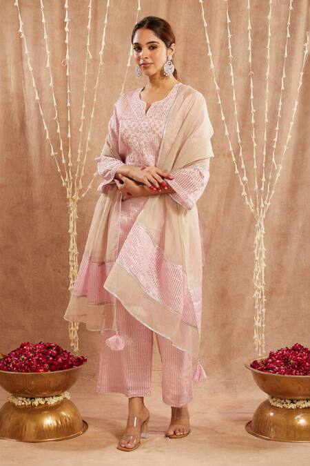 Buy Nero India Pink Crepe Beads Open Neck Embroidered Kurta Set Online at Aza Fashions Buy_Nero India_Pink Crepe Beads Open Neck Embroidered Kurta Set _Online_at_Aza_Fashions