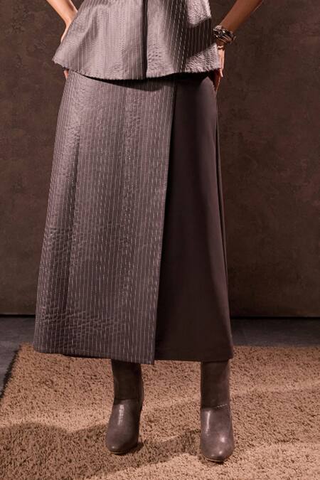 Tara And I Black Lurex Faux Leather Wrap Midi Skirt Online at Aza Fashions Tara And I_Black Lurex Faux Leather Wrap Midi Skirt _Online_at_Aza_Fashions