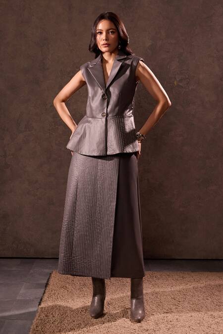 Buy Tara And I Black Lurex Faux Leather Wrap Midi Skirt Online at Aza Fashions Buy_Tara And I_Black Lurex Faux Leather Wrap Midi Skirt _Online_at_Aza_Fashions