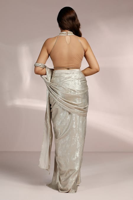 Label Moni K Cutdana Tassel Embellished Halter Neck Blouse 