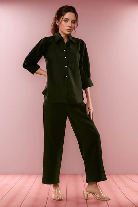 Samyukta Singhania Black Puffed Sleeves Shirt & Pant Set 