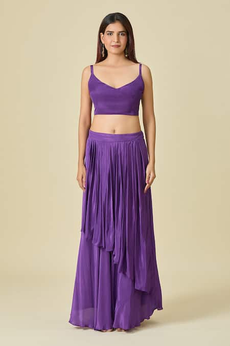 Buy_Samyukta Singhania_Purple Chiffon, Silk Beads, Sequins V-neck Tribal Embroidered Kaftan Set 