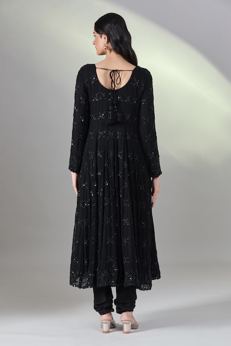 Shop Samyukta Singhania Black Net, Georgette Beads, Sequins Round Floral Hand Embroidered Anarkali Set at Aza Fashions Shop_Samyukta Singhania_Black Net, Georgette Beads, Sequins Round Floral Hand Embroidered Anarkali Set _at_Aza_Fashions
