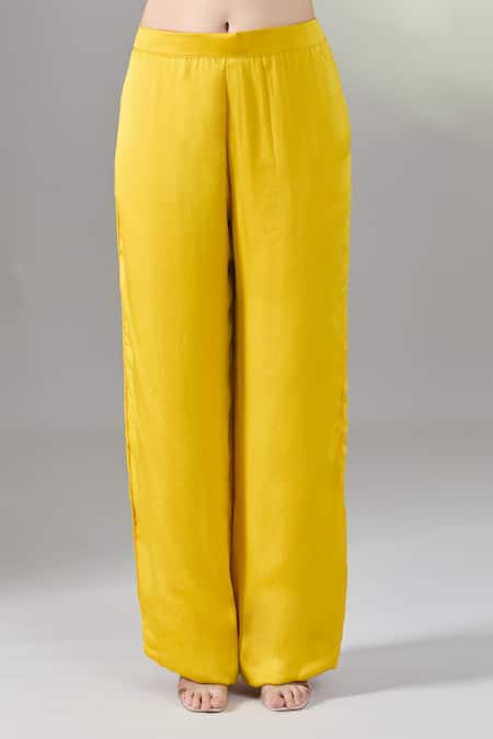 Buy_Samyukta Singhania_Yellow Silk, Chiffon Tassels Round Neck Temple Motif Embroidered Kurta Set _Online_at_Aza_Fashions