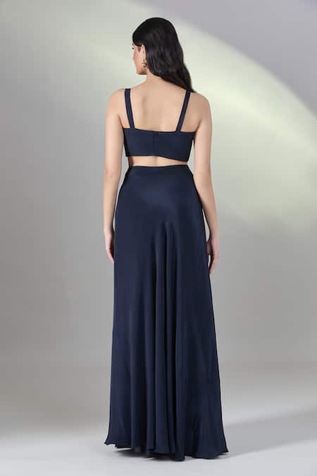 Shop_Samyukta Singhania_Blue Silk, Chiffon Embroidery, Pearls, Tassels Round Floral Kaftan Skirt Set _Online_at_Aza_Fashions