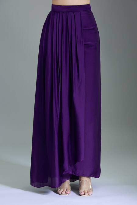 Buy_Samyukta Singhania_Purple Chiffon, Georgette Embroidery V-, Open Hand Kaftan Set 