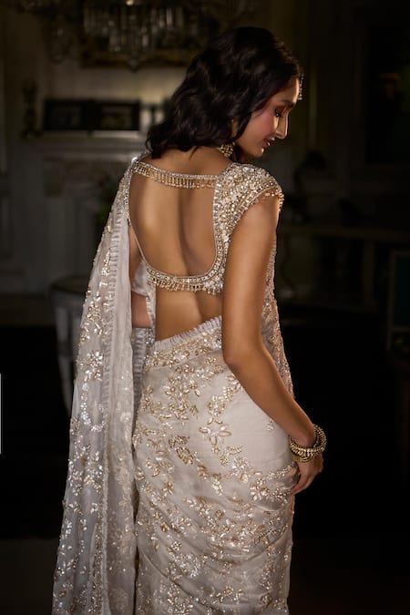 Seema Gujral Floral Crystal Embroidered Saree Set 