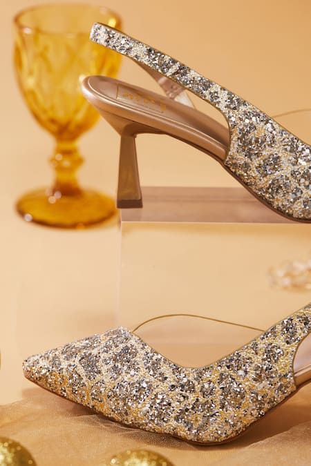 House Of Vian_Gold Glitter Shimmer Designer Heels_Online_at_Aza_Fashions