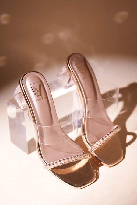 Shop House Of Vian Gold Stones, Smocking Swarovski Crystal Strap Heels at Aza Fashions Shop_House Of Vian_Gold Stones, Smocking Swarovski Crystal Strap Heels _at_Aza_Fashions