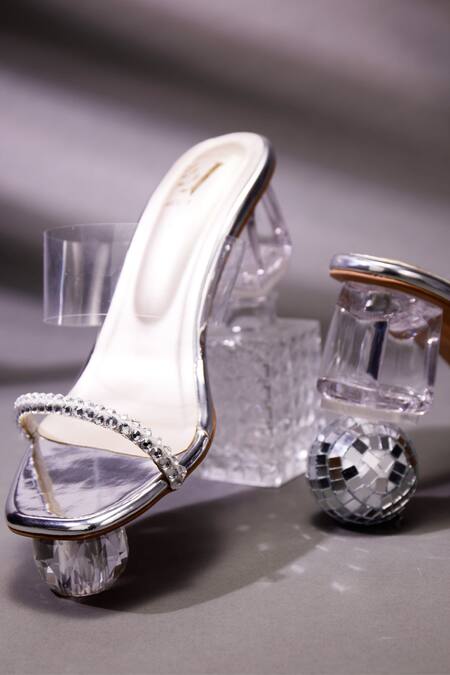House Of Vian_Silver Crystals, Smocking Swarovski Strap Heels _Online_at_Aza_Fashions