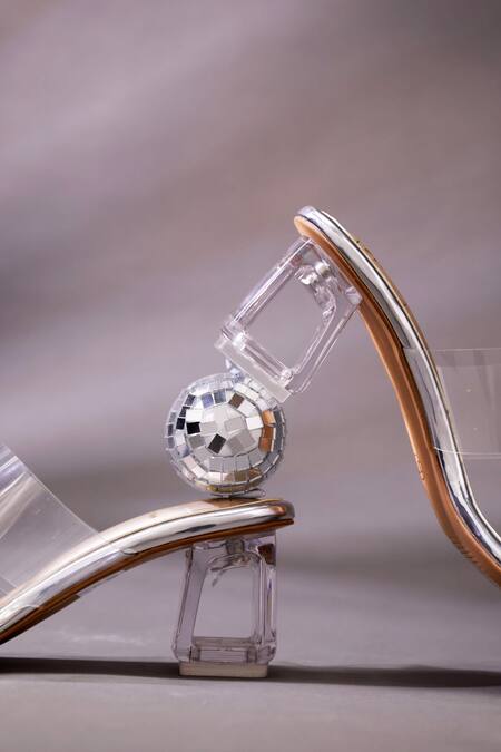 Buy_House Of Vian_Silver Crystals, Smocking Swarovski Strap Heels _Online_at_Aza_Fashions