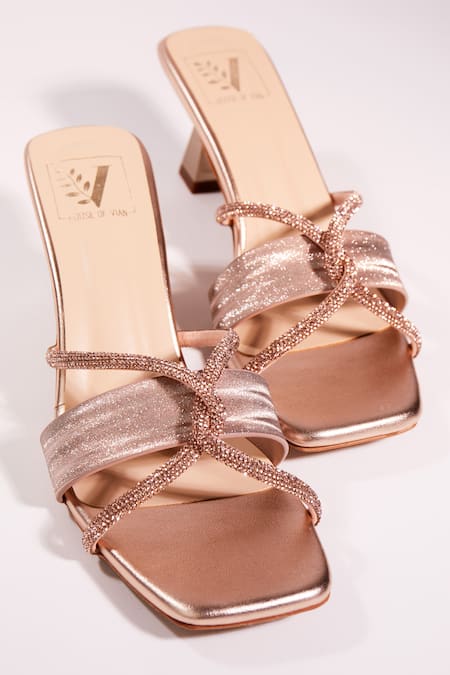 Shop House Of Vian Rose Gold Stones Swarovski Crystal Embellished Heels at Aza Fashions Shop_House Of Vian_Rose Gold Stones Swarovski Crystal Embellished Heels _at_Aza_Fashions