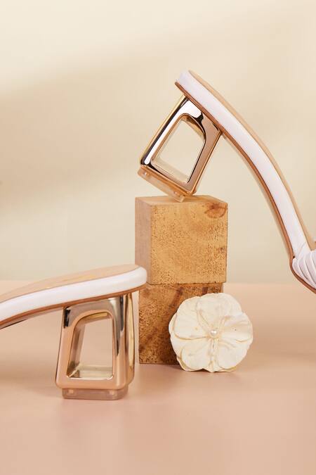 House Of Vian_White Textured Strap Transparent Block Heels _Online_at_Aza_Fashions