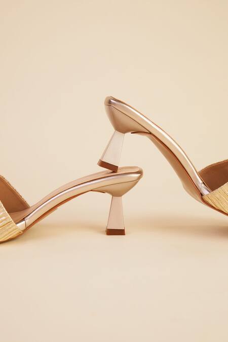 House Of Vian Gold Embroidery Textured Strap Pyramid Heels Online at Aza Fashions House Of Vian_Gold Embroidery Textured Strap Pyramid Heels_Online_at_Aza_Fashions