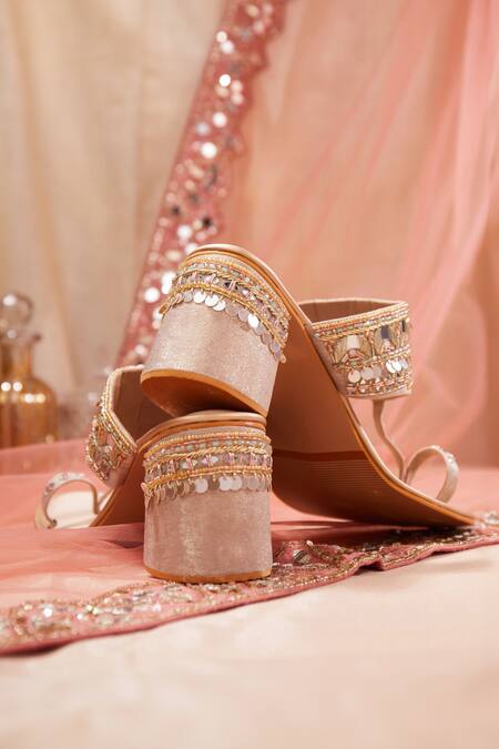 Buy House Of Vian Rose Gold Mirrors, Beads, Diamonds Work Block Heels Online at Aza Fashions Buy_House Of Vian_Rose Gold Mirrors, Beads, Diamonds Work Block Heels _Online_at_Aza_Fashions