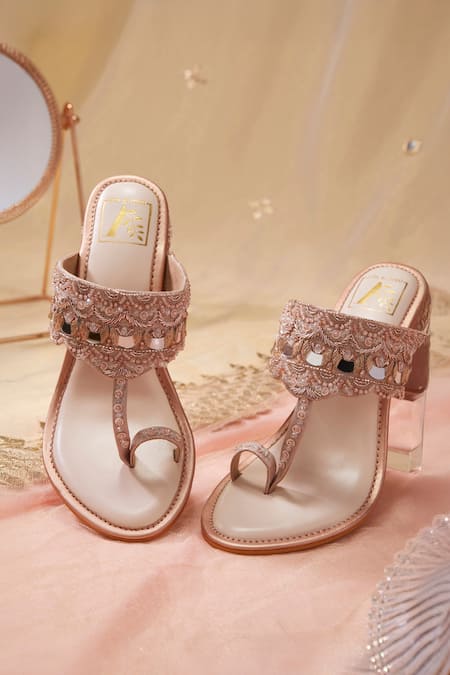 House of Vian Rose Gold Bead Embellished Block Heels 