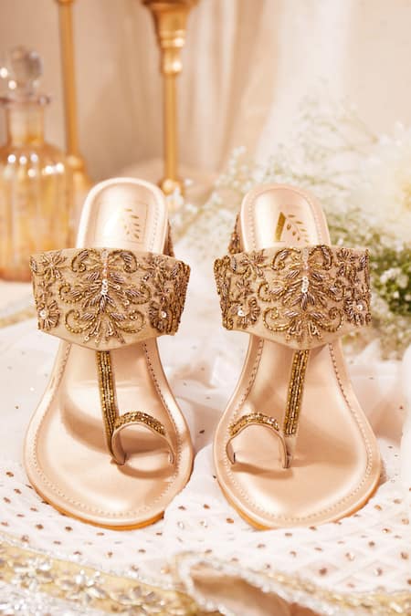 House of Vian Gold Crystal Embellished Block Heels 