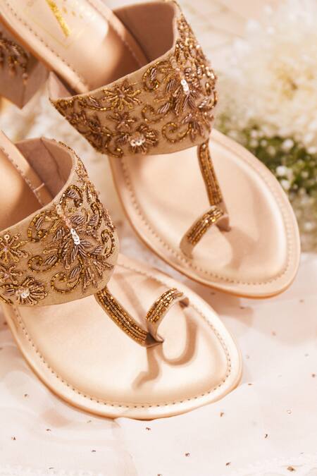 Buy House Of Vian Gold Crystals, Beads, Diamonds Embellished Block Heels Online at Aza Fashions Buy_House Of Vian_Gold Crystals, Beads, Diamonds Embellished Block Heels _Online_at_Aza_Fashions