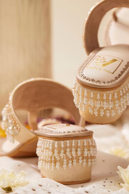Buy House Of Vian Gold Pearls, Beads, Mirrors Embellished Block Heels Online at Aza Fashions Buy_House Of Vian_Gold Pearls, Beads, Mirrors Embellished Block Heels _Online_at_Aza_Fashions