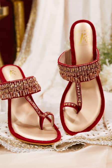 House of Vian Red Crystal Embellished Block Heels 