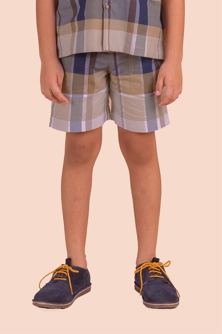 Partykles Multi Color Cotton Dupplin Checkered Shirt And Shorts Online at Aza Fashions Partykles_Multi Color Cotton Dupplin Checkered Shirt And Shorts _Online_at_Aza_Fashions