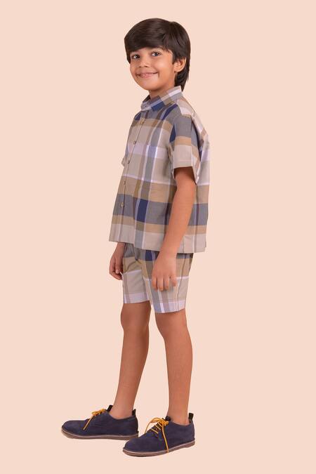 Shop Partykles Multi Color Cotton Dupplin Checkered Shirt And Shorts Online at Aza Fashions Shop_Partykles_Multi Color Cotton Dupplin Checkered Shirt And Shorts _Online_at_Aza_Fashions