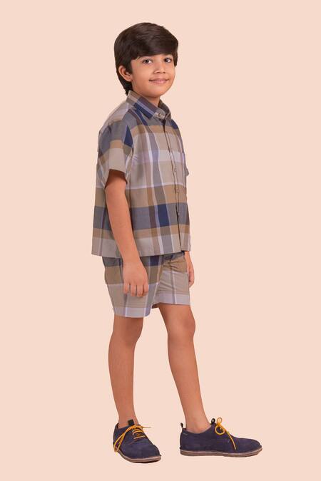 Partykles Multi Color Cotton Dupplin Checkered Shirt And Shorts at Aza Fashions Partykles_Multi Color Cotton Dupplin Checkered Shirt And Shorts _at_Aza_Fashions