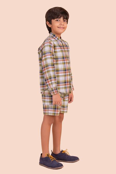 Buy_Partykles_Multi Color Cotton Checkered Shirt And Shorts Set _Online_at_Aza_Fashions