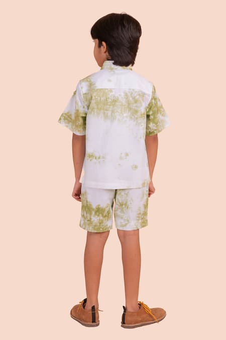 Shop_Partykles_Multi Color Cotton Satin Ripple Print Shirt And Shorts Set _at_Aza_Fashions