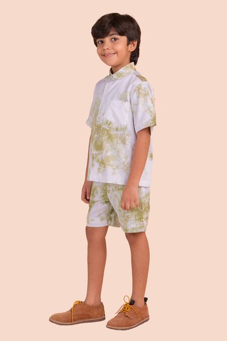 Partykles_Multi Color Cotton Satin Ripple Print Shirt And Shorts Set _Online_at_Aza_Fashions