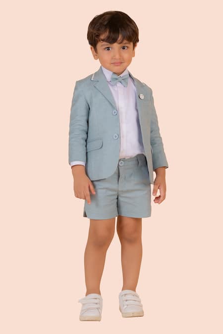 Partykles Solid Blue Blazer & Shorts Set 