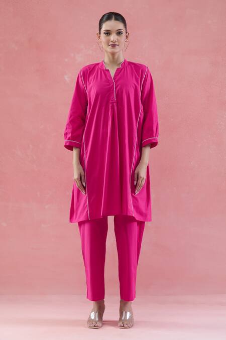 Buy_Naintara Bajaj_Pink Cotton Mandarin Collar Kurta Set 