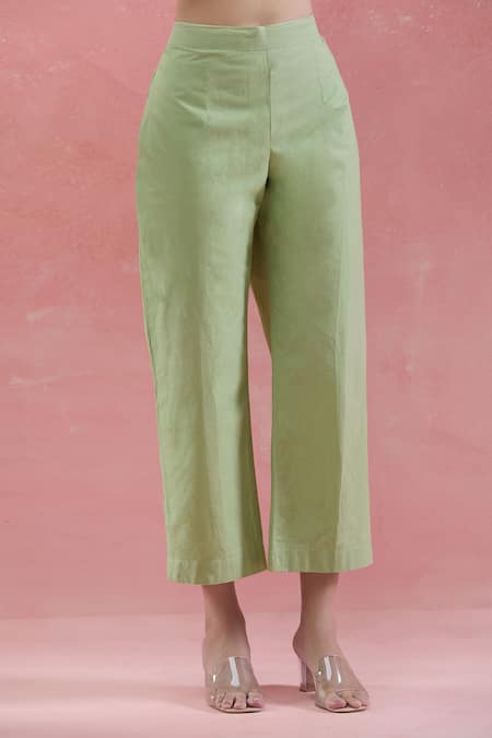 Buy_Naintara Bajaj_Green Cotton Mandarin Collar Pintucked Kurta Set _Online_at_Aza_Fashions