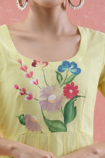 Buy Samyukta Singhania Yellow Chiffon Round Neck Floral Hand Painted Anarkali Set Online at Aza Fashions Buy_Samyukta Singhania_Yellow Chiffon Round Neck Floral Hand Painted Anarkali Set_Online_at_Aza_Fashions
