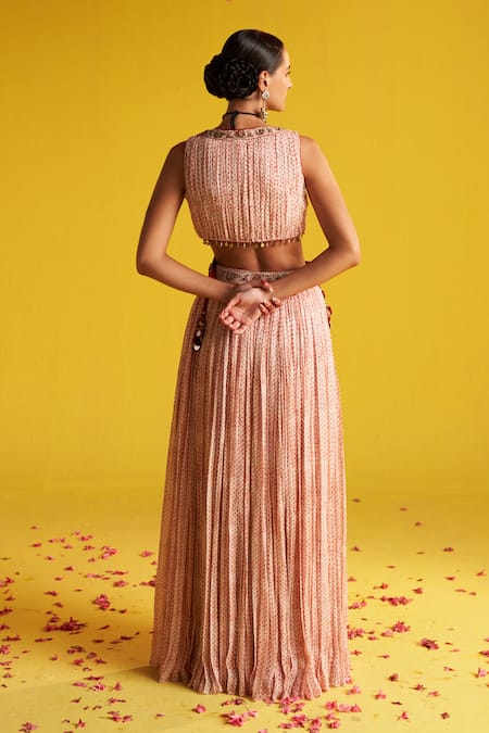 Studio Bagechaa Ivory Georgette Embroidery V-neck Dot Print And Anarkali Set Online at Aza Fashions Studio Bagechaa_Ivory Georgette Embroidery V-neck Dot Print And Anarkali Set _Online_at_Aza_Fashions