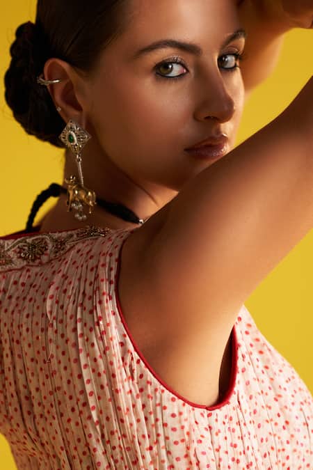 Buy Studio Bagechaa Ivory Georgette Embroidery V-neck Dot Print And Anarkali Set Online at Aza Fashions Buy_Studio Bagechaa_Ivory Georgette Embroidery V-neck Dot Print And Anarkali Set _Online_at_Aza_Fashions