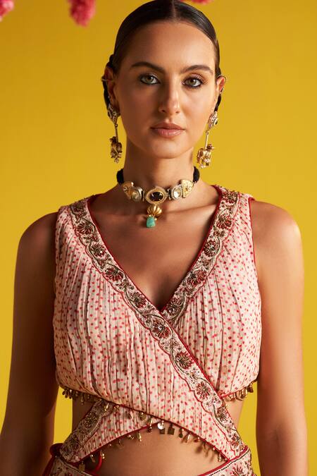 Shop Studio Bagechaa Ivory Georgette Embroidery V-neck Dot Print And Anarkali Set Online at Aza Fashions Shop_Studio Bagechaa_Ivory Georgette Embroidery V-neck Dot Print And Anarkali Set _Online_at_Aza_Fashions