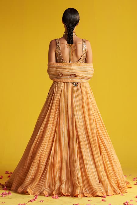 Studio Bagechaa Floral Striped Georgette Lehenga Set 