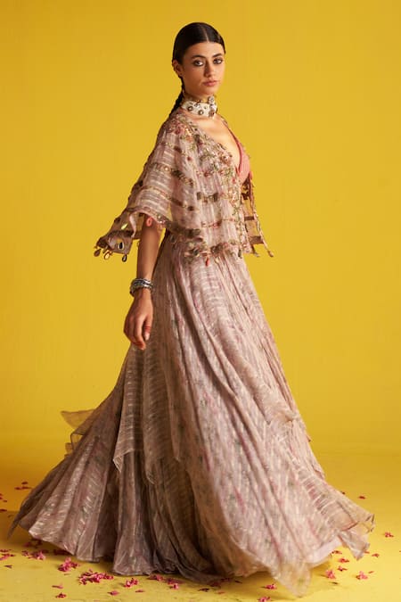 Buy Studio Bagechaa Pink Organza, Cotton Sequins Open Neck Multi Color Abstract Print Lehenga Set Online at Aza Fashions Buy_Studio Bagechaa_Pink Organza, Cotton Sequins Open Neck Multi Color Abstract Print Lehenga Set _Online_at_Aza_Fashions