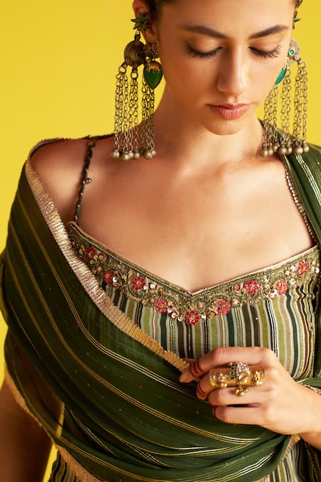 Studio Bagechaa Floral Embroidered Striped Kurta Set 