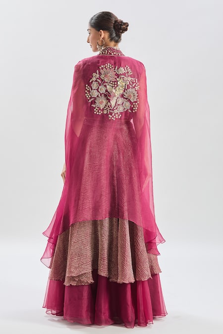 Shreeka Phoenix Bird Embroidered Cape Skirt Set 
