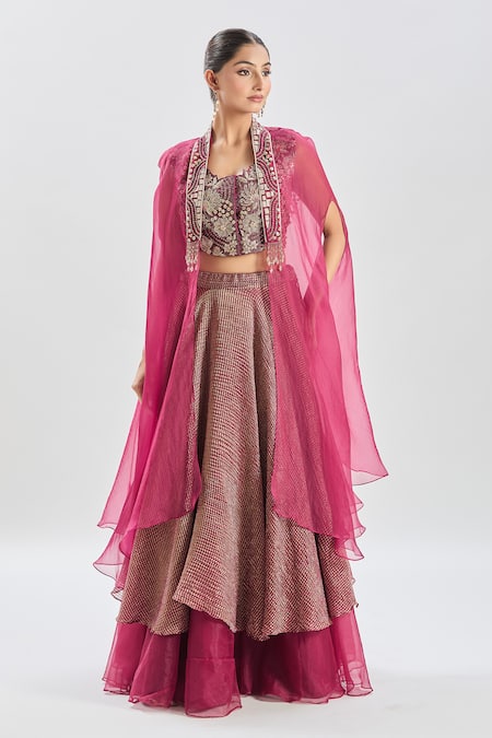 Shreeka Wine Cotton Crystals, Pearls, Embroidery Collared Phoenix Bird Cape Skirt Set Online at Aza Fashions Shreeka_Wine Cotton Crystals, Pearls, Embroidery Collared Phoenix Bird Cape Skirt Set _Online_at_Aza_Fashions